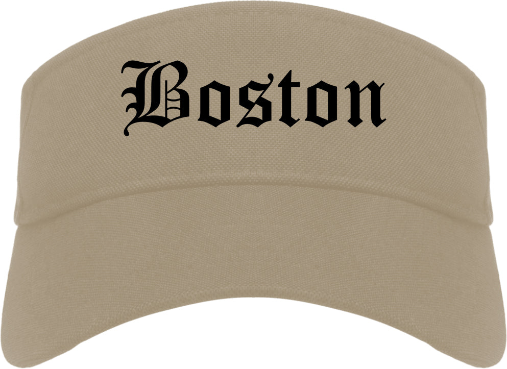 Boston Massachusetts MA Old English Mens Visor Cap Hat Khaki