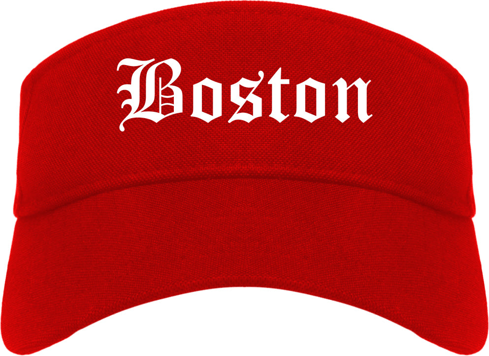 Boston Massachusetts MA Old English Mens Visor Cap Hat Red