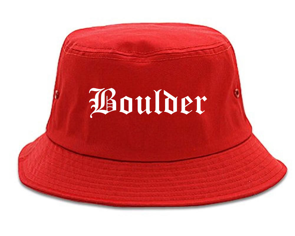 Boulder Colorado CO Old English Mens Bucket Hat Red