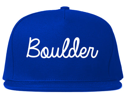 Boulder Colorado CO Script Mens Snapback Hat Royal Blue