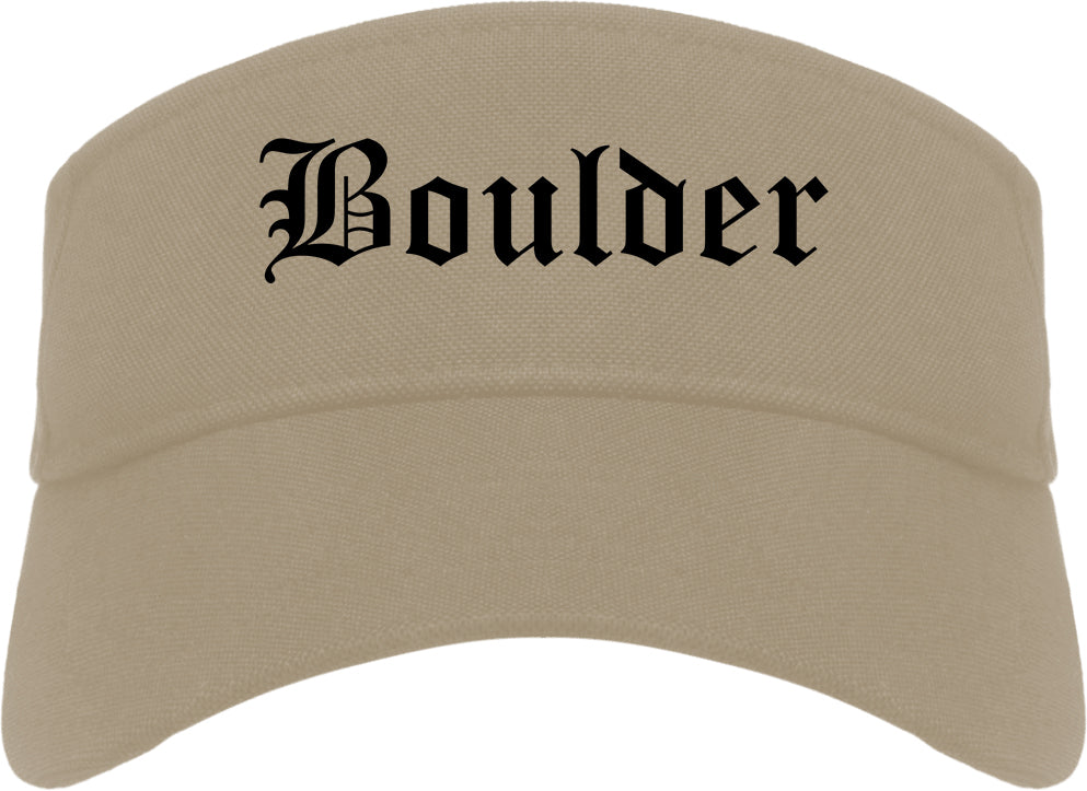 Boulder Colorado CO Old English Mens Visor Cap Hat Khaki