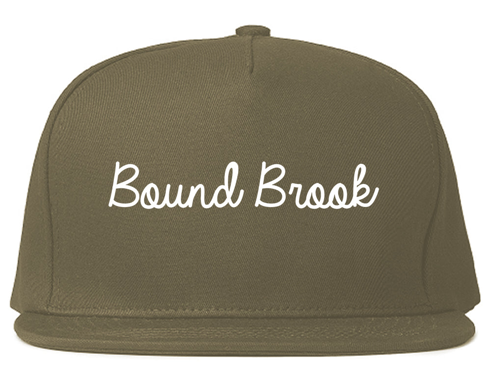 Bound Brook New Jersey NJ Script Mens Snapback Hat Grey