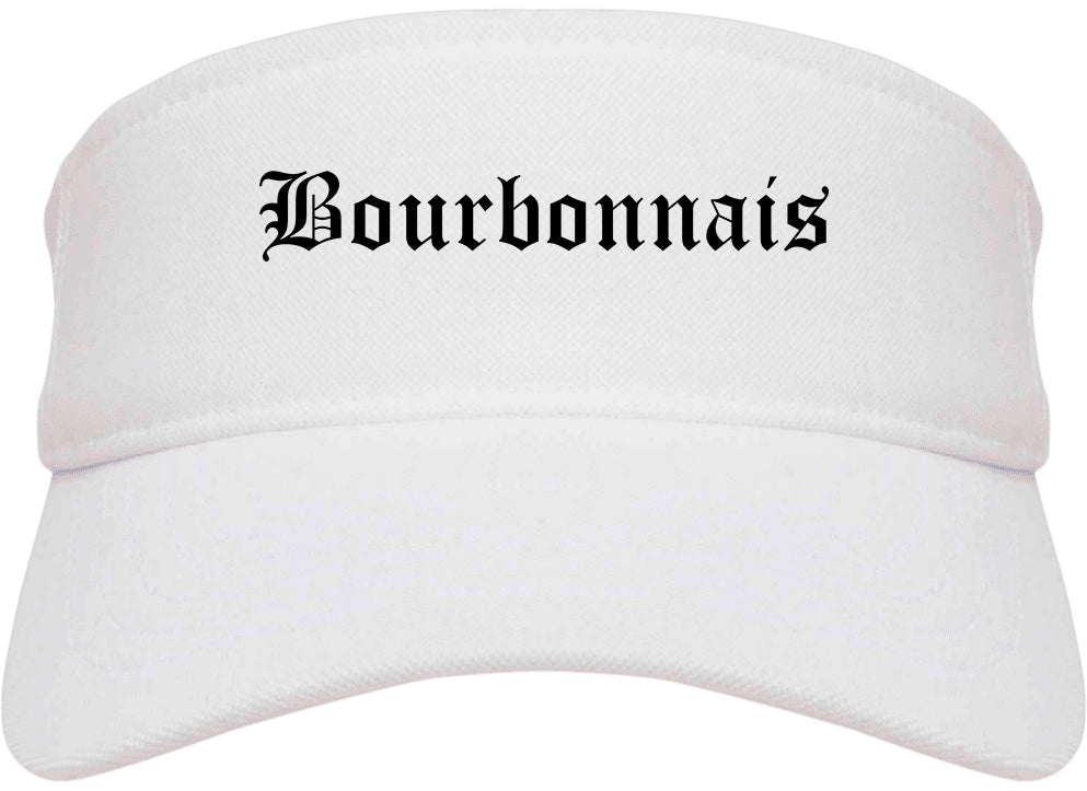 Bourbonnais Illinois IL Old English Mens Visor Cap Hat White