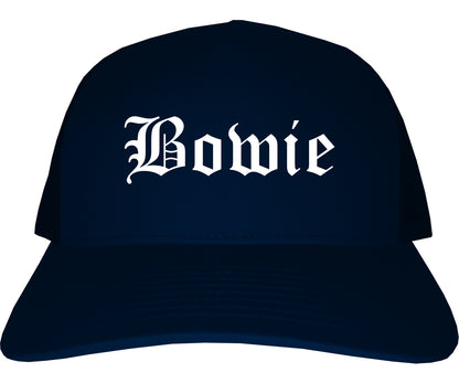 Bowie Maryland MD Old English Mens Trucker Hat Cap Navy Blue