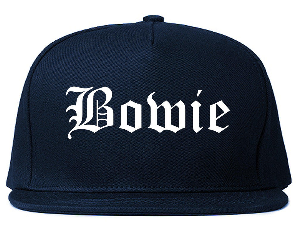 Bowie Texas TX Old English Mens Snapback Hat Navy Blue