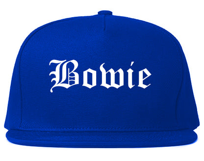 Bowie Texas TX Old English Mens Snapback Hat Royal Blue