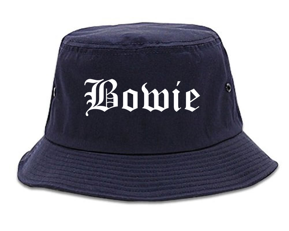 Bowie Texas TX Old English Mens Bucket Hat Navy Blue