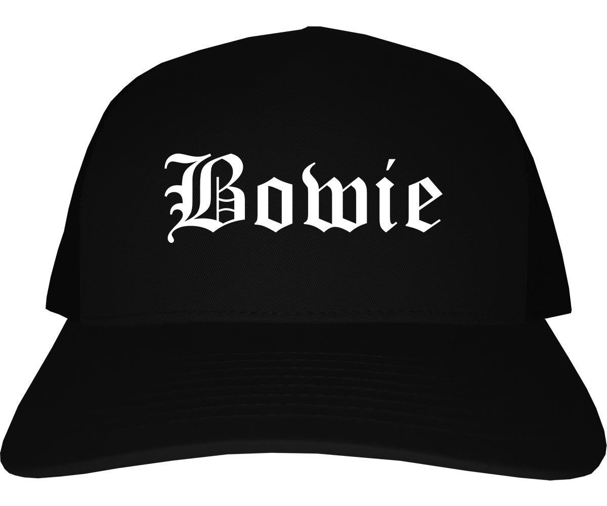 Bowie Texas TX Old English Mens Trucker Hat Cap Black