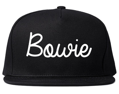 Bowie Texas TX Script Mens Snapback Hat Black