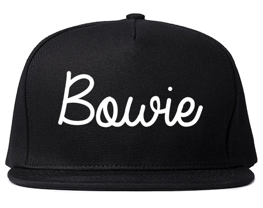 Bowie Texas TX Script Mens Snapback Hat Black