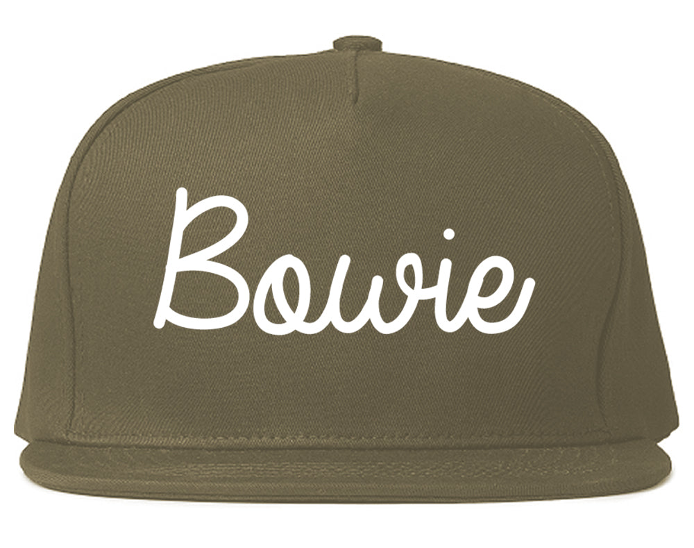 Bowie Texas TX Script Mens Snapback Hat Grey