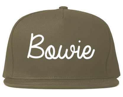 Bowie Texas TX Script Mens Snapback Hat Grey