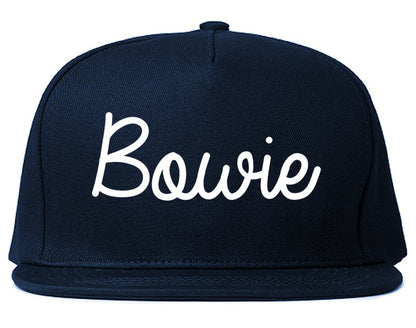 Bowie Texas TX Script Mens Snapback Hat Navy Blue