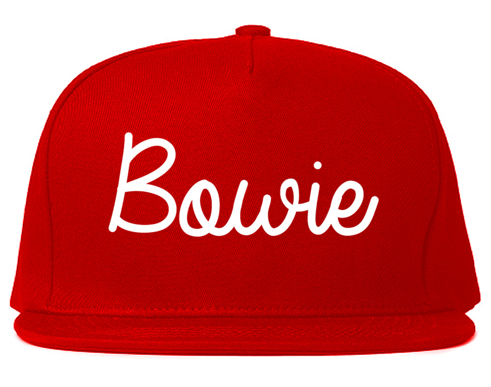 Bowie Texas TX Script Mens Snapback Hat Red