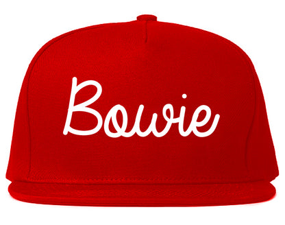 Bowie Texas TX Script Mens Snapback Hat Red