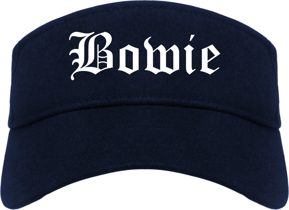 Bowie Texas TX Old English Mens Visor Cap Hat Navy Blue