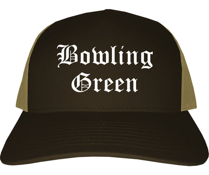Bowling Green Missouri MO Old English Mens Trucker Hat Cap Brown