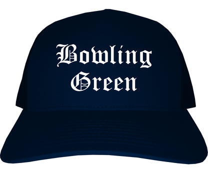 Bowling Green Ohio OH Old English Mens Trucker Hat Cap Navy Blue