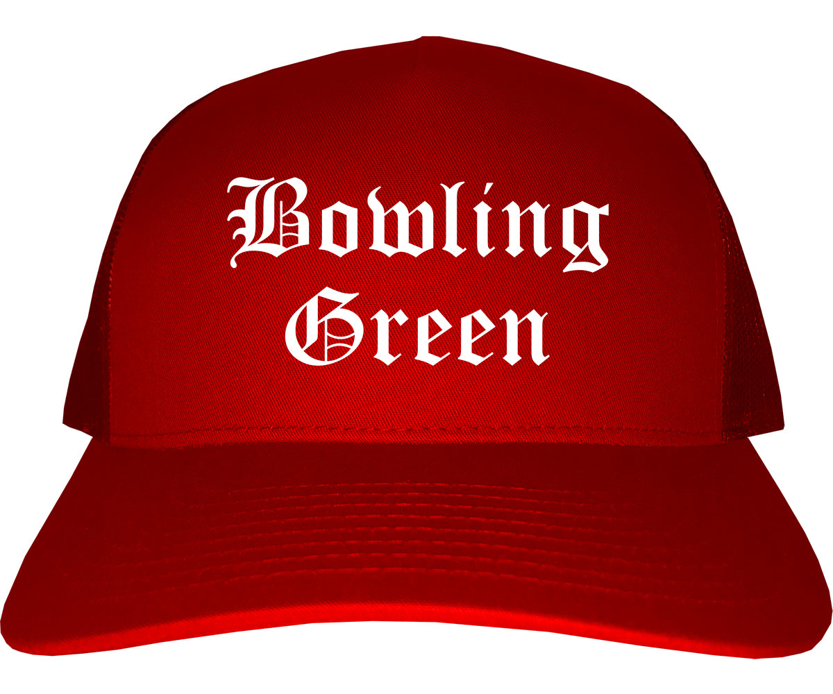 Bowling Green Ohio OH Old English Mens Trucker Hat Cap Red