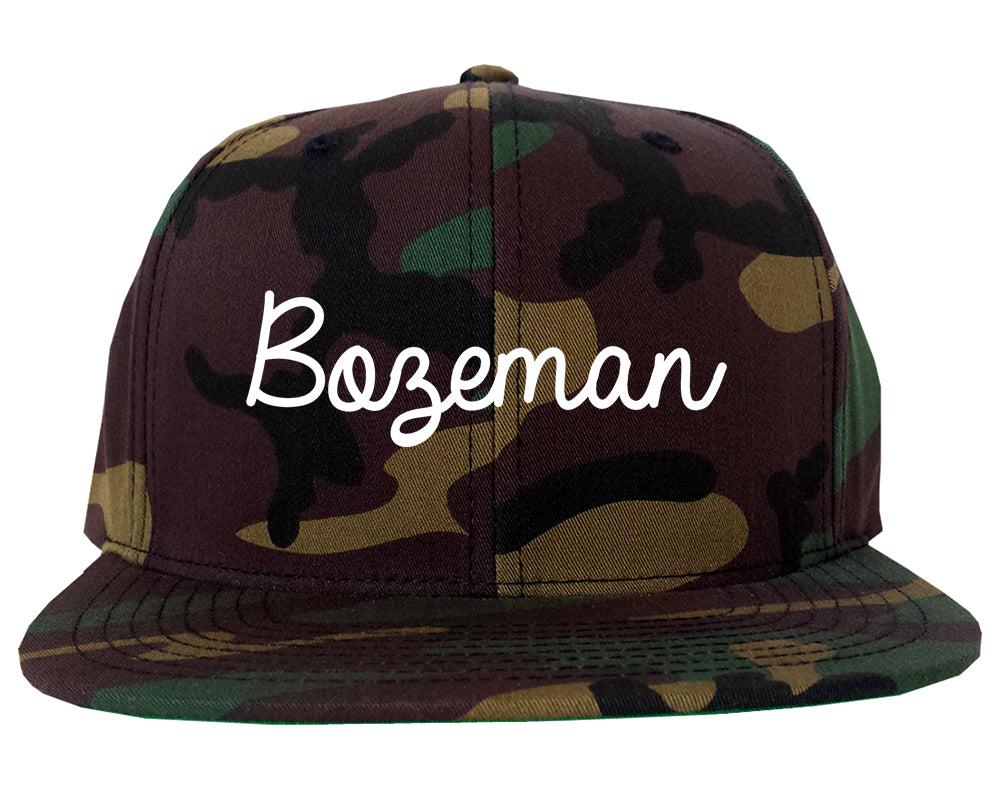 Bozeman Montana MT Script Mens Snapback Hat Army Camo