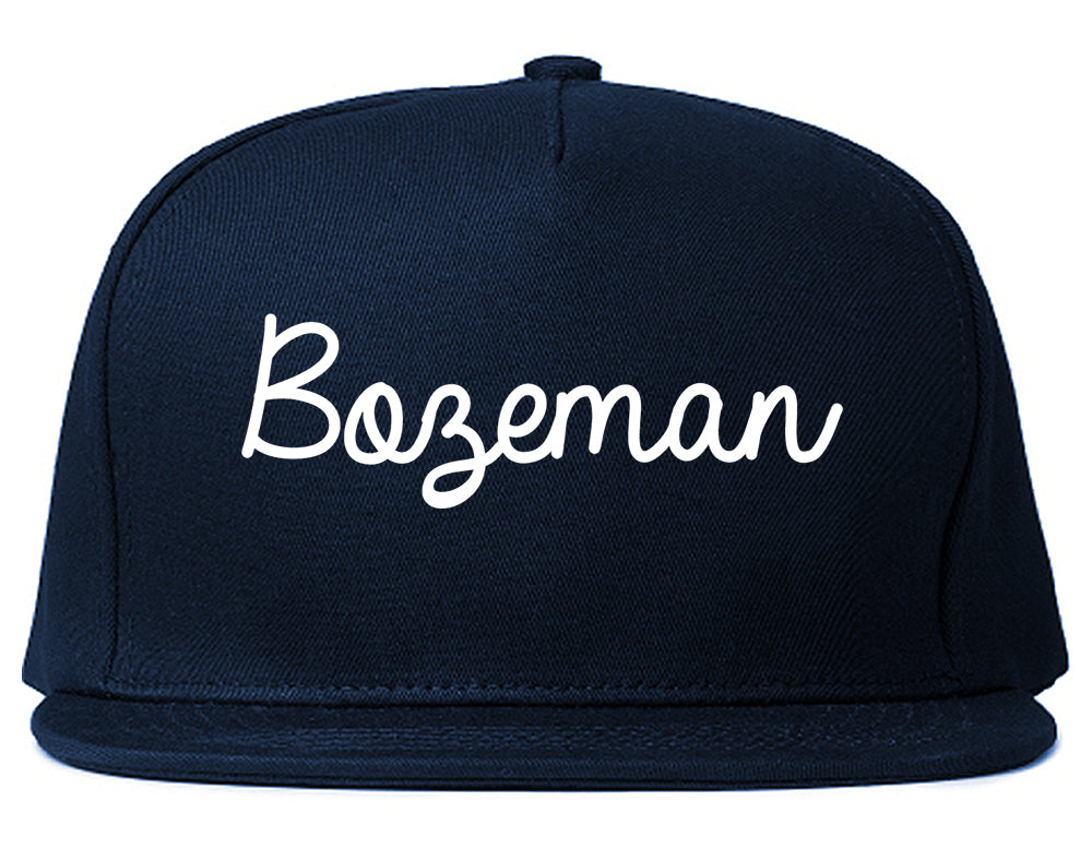 Bozeman Montana MT Script Mens Snapback Hat Navy Blue
