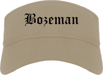 Bozeman Montana MT Old English Mens Visor Cap Hat Khaki