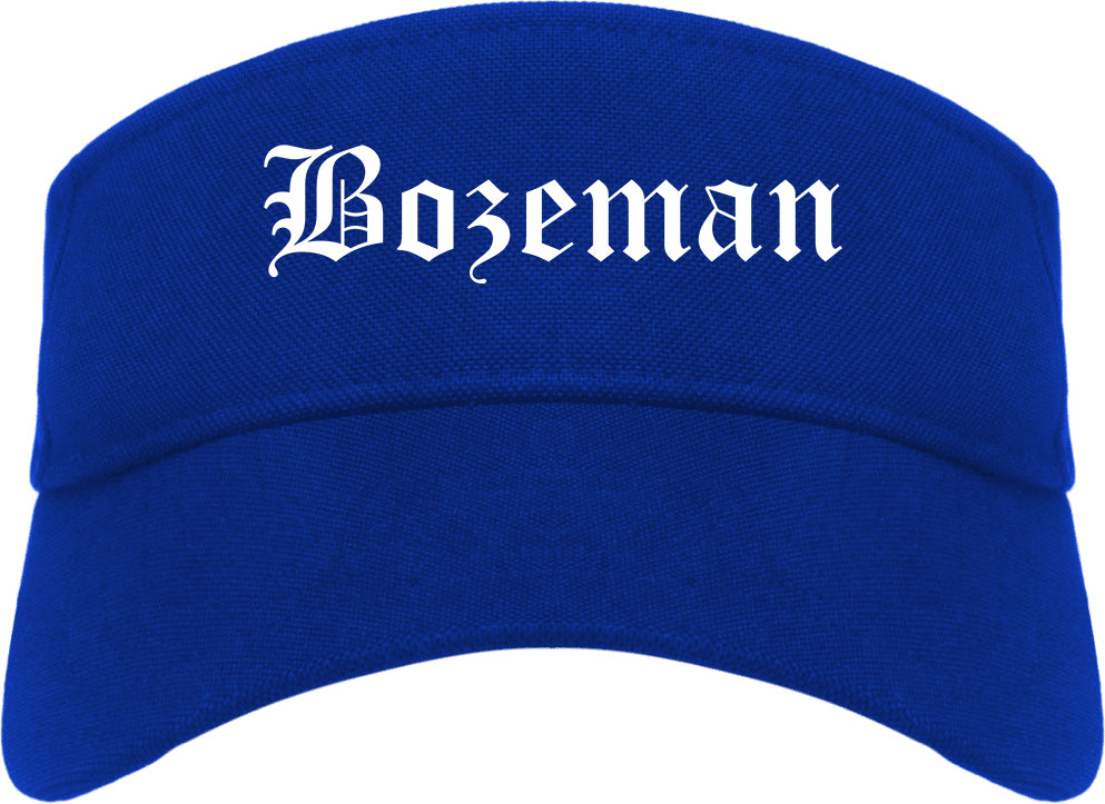 Bozeman Montana MT Old English Mens Visor Cap Hat Royal Blue