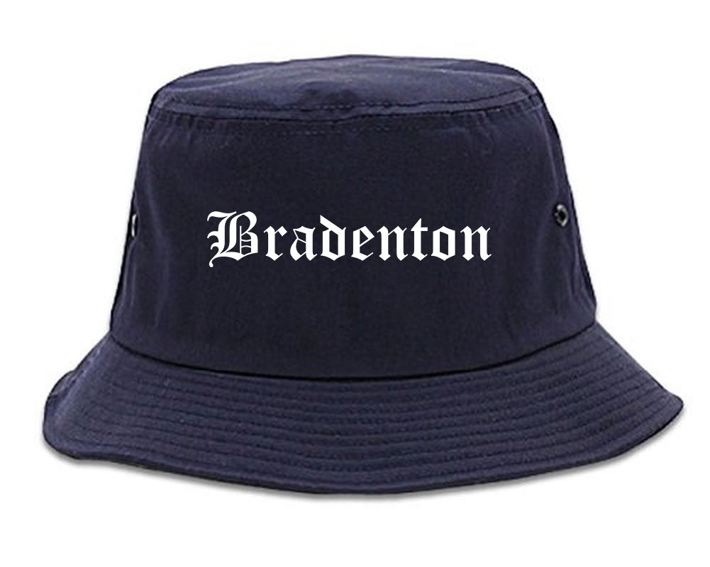 Bradenton Florida FL Old English Mens Bucket Hat Navy Blue