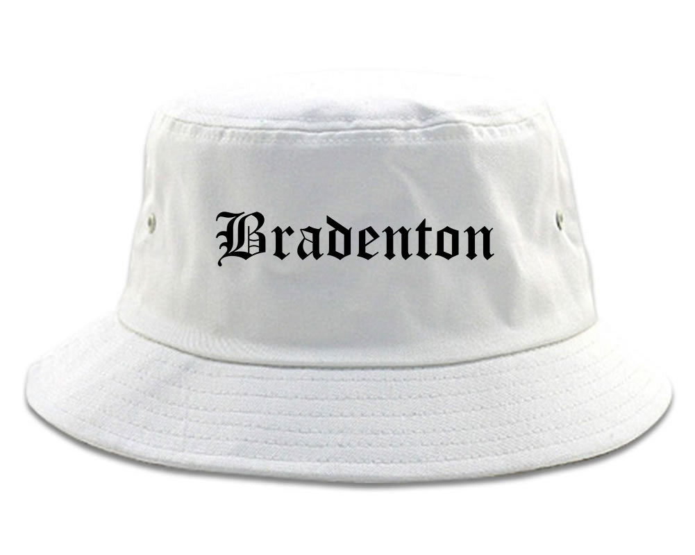 Bradenton Florida FL Old English Mens Bucket Hat White