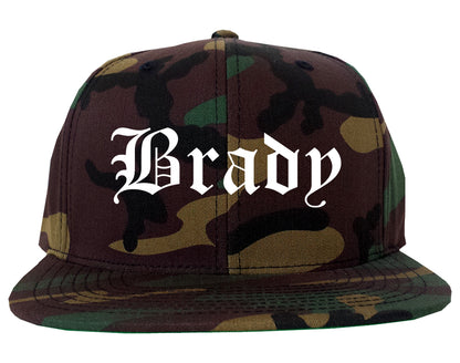 Brady Texas TX Old English Mens Snapback Hat Army Camo