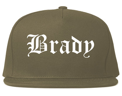 Brady Texas TX Old English Mens Snapback Hat Grey