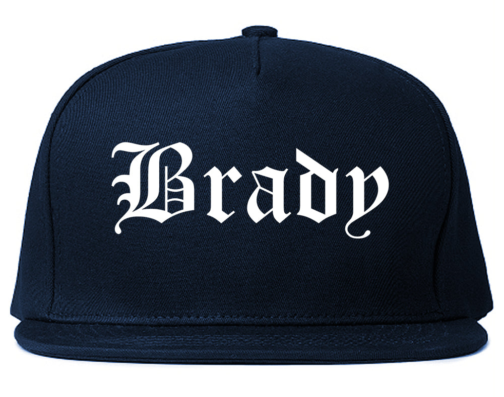 Brady Texas TX Old English Mens Snapback Hat Navy Blue