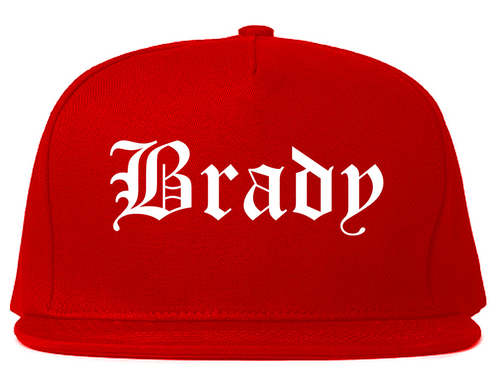 Brady Texas TX Old English Mens Snapback Hat Red