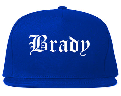 Brady Texas TX Old English Mens Snapback Hat Royal Blue