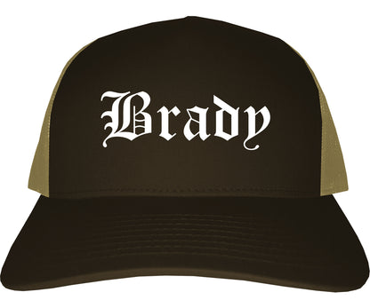Brady Texas TX Old English Mens Trucker Hat Cap Brown