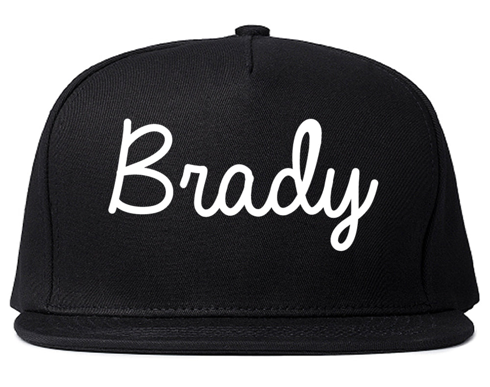 Brady Texas TX Script Mens Snapback Hat Black