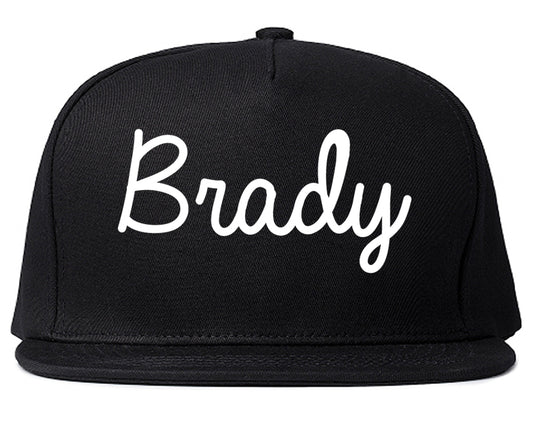 Brady Texas TX Script Mens Snapback Hat Black