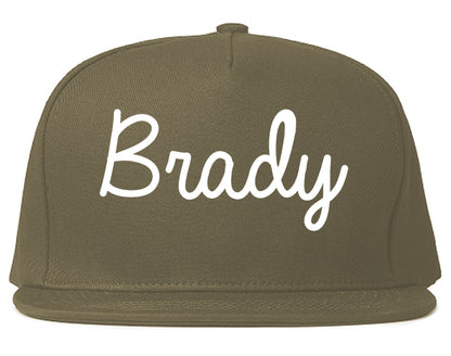 Brady Texas TX Script Mens Snapback Hat Grey