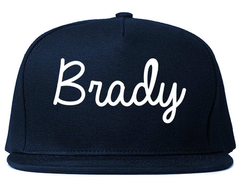 Brady Texas TX Script Mens Snapback Hat Navy Blue