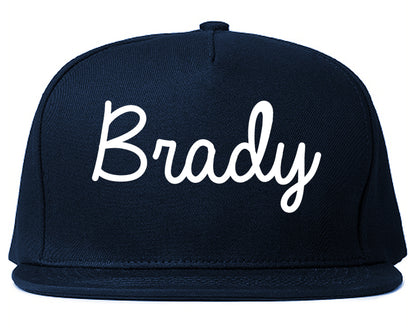 Brady Texas TX Script Mens Snapback Hat Navy Blue