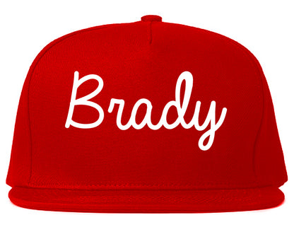 Brady Texas TX Script Mens Snapback Hat Red