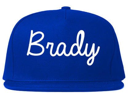 Brady Texas TX Script Mens Snapback Hat Royal Blue