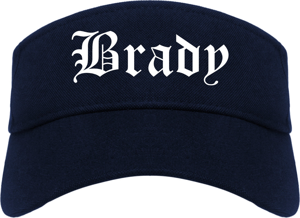 Brady Texas TX Old English Mens Visor Cap Hat Navy Blue