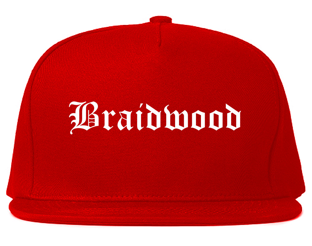 Braidwood Illinois IL Old English Mens Snapback Hat Red