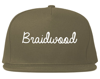 Braidwood Illinois IL Script Mens Snapback Hat Grey