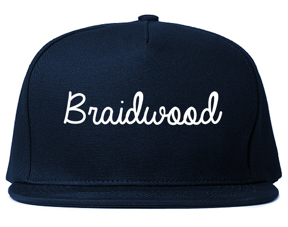 Braidwood Illinois IL Script Mens Snapback Hat Navy Blue