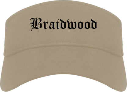 Braidwood Illinois IL Old English Mens Visor Cap Hat Khaki