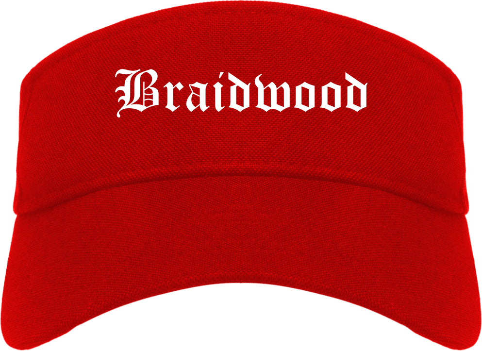 Braidwood Illinois IL Old English Mens Visor Cap Hat Red
