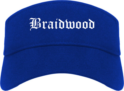 Braidwood Illinois IL Old English Mens Visor Cap Hat Royal Blue
