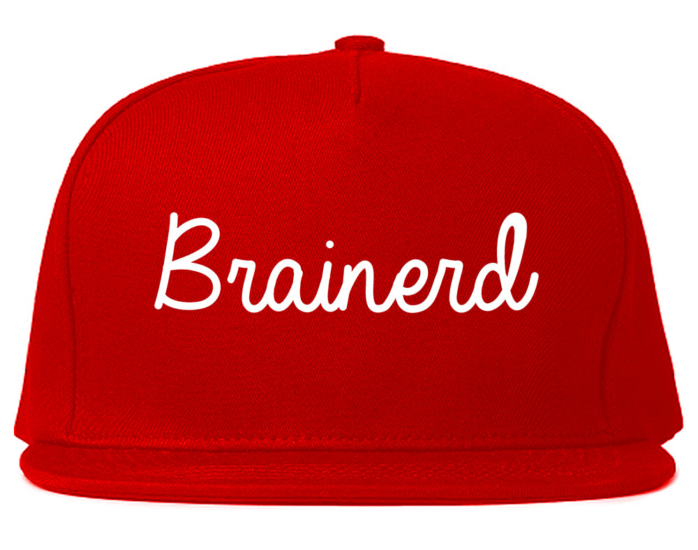Brainerd Minnesota MN Script Mens Snapback Hat Red